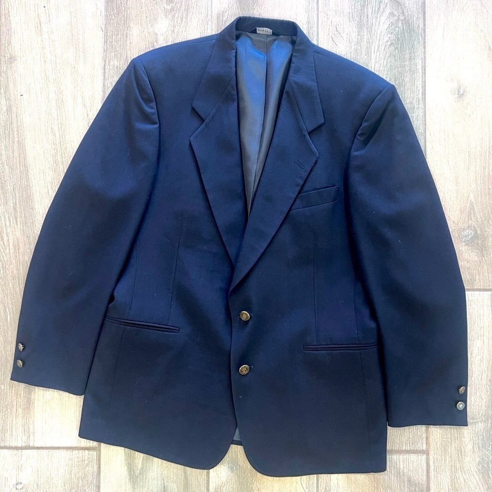 Vtg Men’s Pierre Cardin 100% Wool Dark Blue Single Breasted Blazer 42/44 R